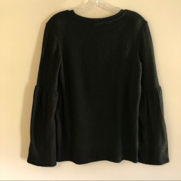 Zara Trafaluc Fuzzy Black Bell Sleeve Crew Neck Sweater - Picture 3 of 8